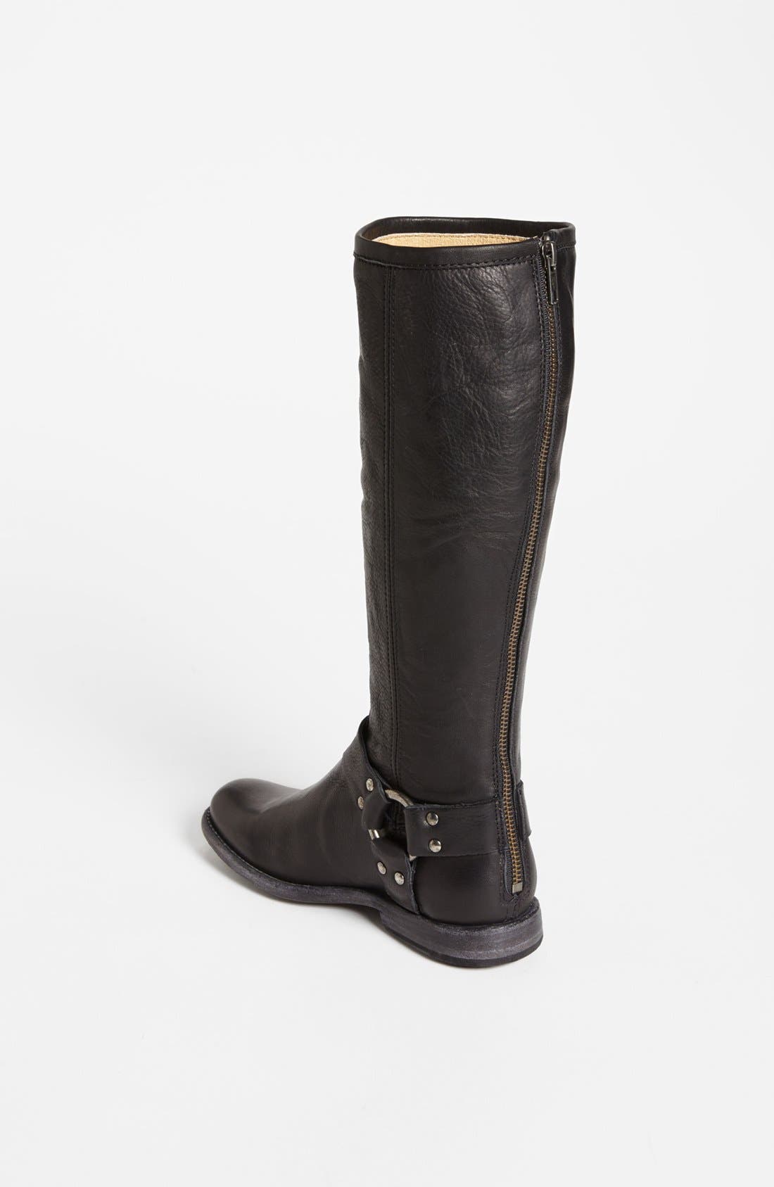 'Phillip Harness' Tall Washed Leather Riding Boot, Alternate, color, BLACK LEATHER