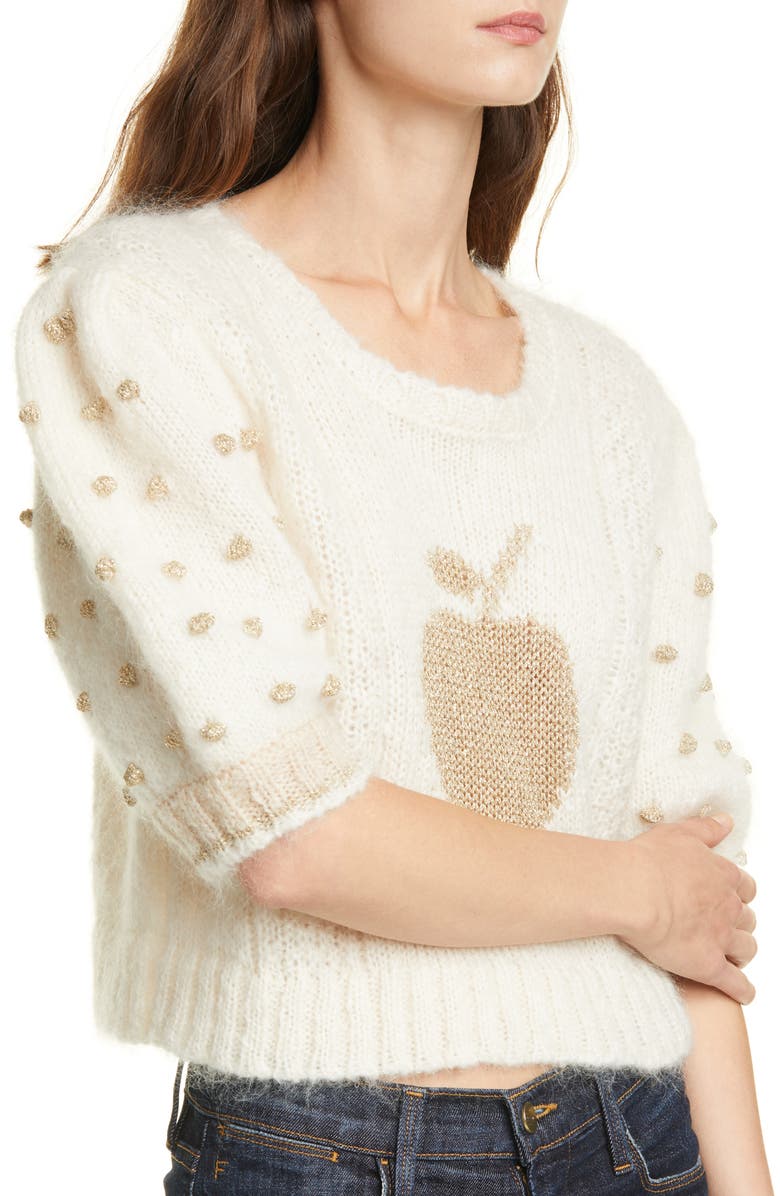 LoveShackFancy Cyrielle Mohair & Wool Blend Crop Sweater, Alternate, color, 