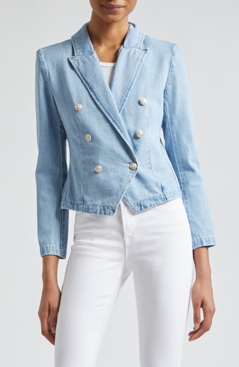L'AGENCE Robbie Double Breasted Denim Blazer, Main, color, 
