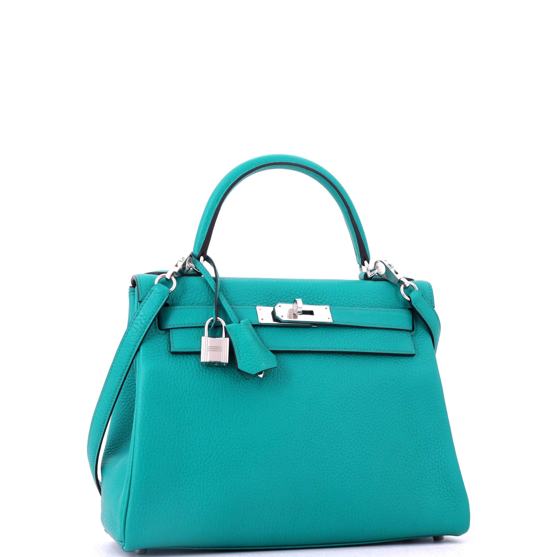 Pre-Owned Hermes Kelly Handbag Blue Clemence with Palladium Hardware 28, Alternate, color, Bleu Paon