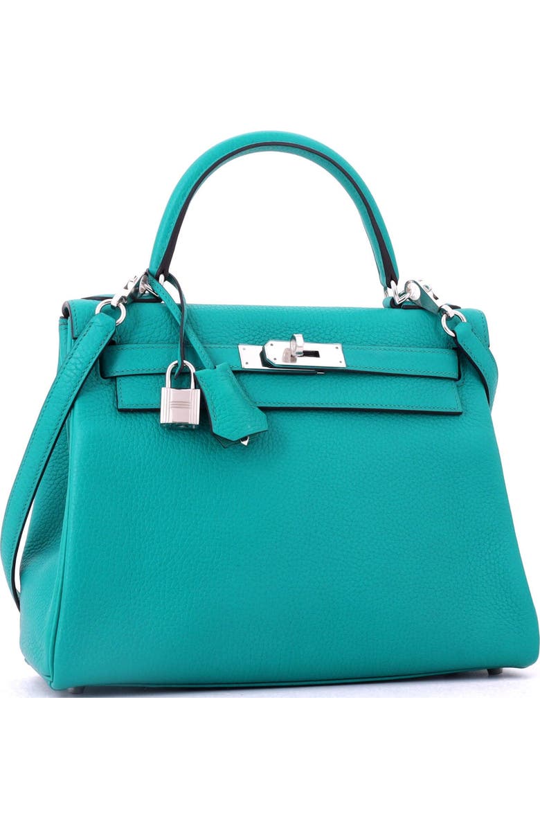 Pre-Owned Hermes Kelly Handbag Blue Clemence with Palladium Hardware 28, Alternate, color, Bleu Paon