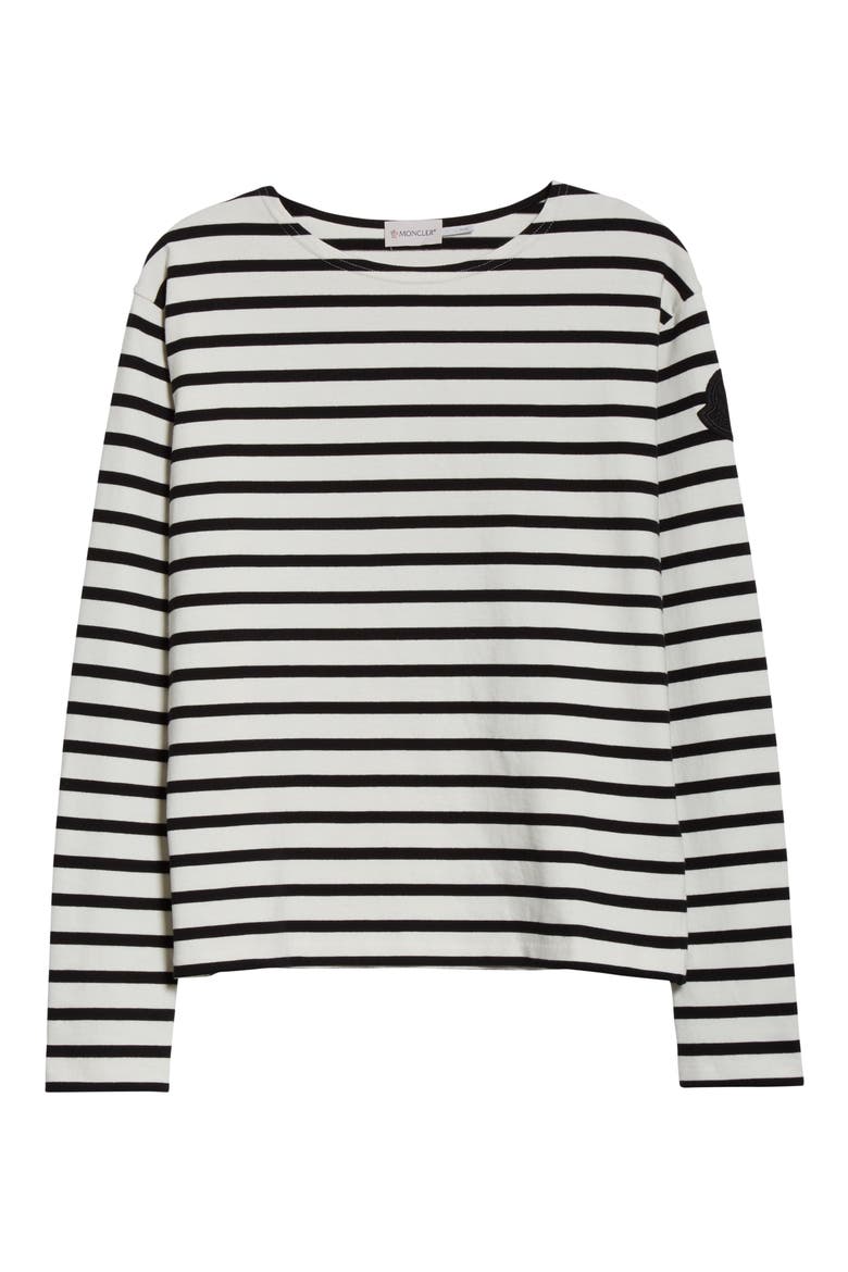 Logo Patch Stripe Cotton Tee, Alternate, color, BLACK