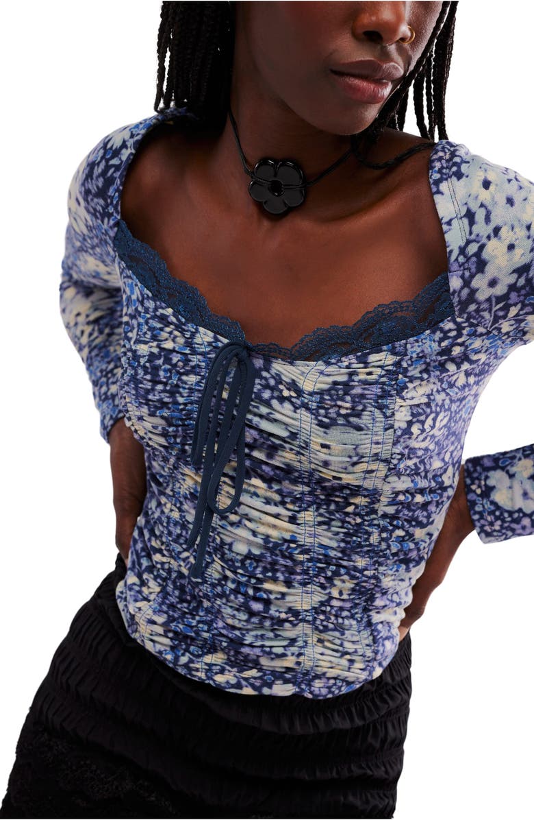 Free People Layer It On Me Ruched Crop Top, Alternate, color, Blue Combo