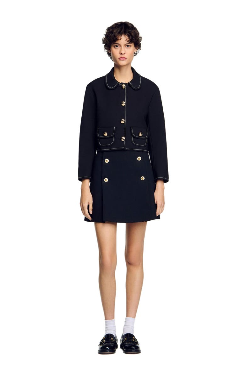 SANDRO Peter Pan collar cropped jacket, Main, color, 