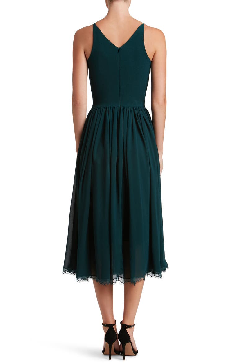 Alicia Mixed Media Midi Dress, Alternate, color, PINE