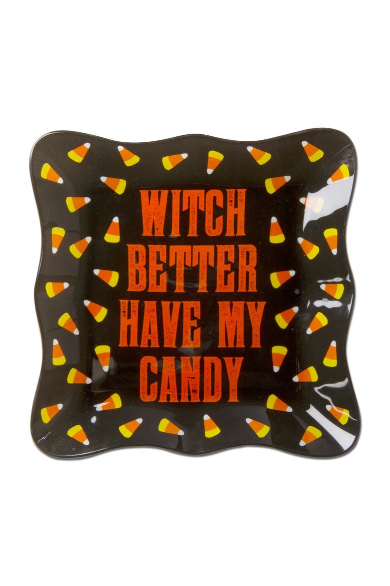 Witch Bter Candy Glass Serving Platter Halloween Decor, Main, color, Orange