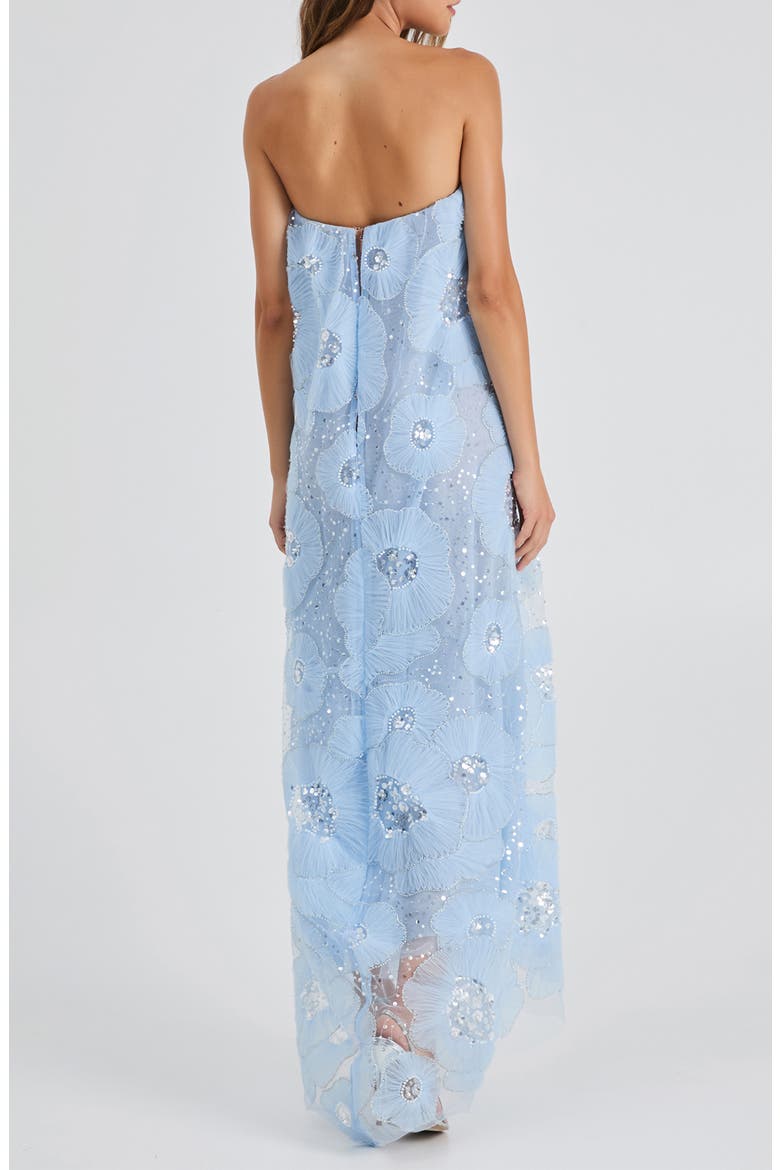 Margot Bead & Appliqué Strapless Mesh Gown, Alternate, color, BABY BLUE