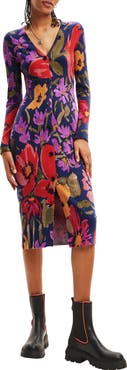 Desigual Delaware Floral Print Long Sleeve Knit Dress