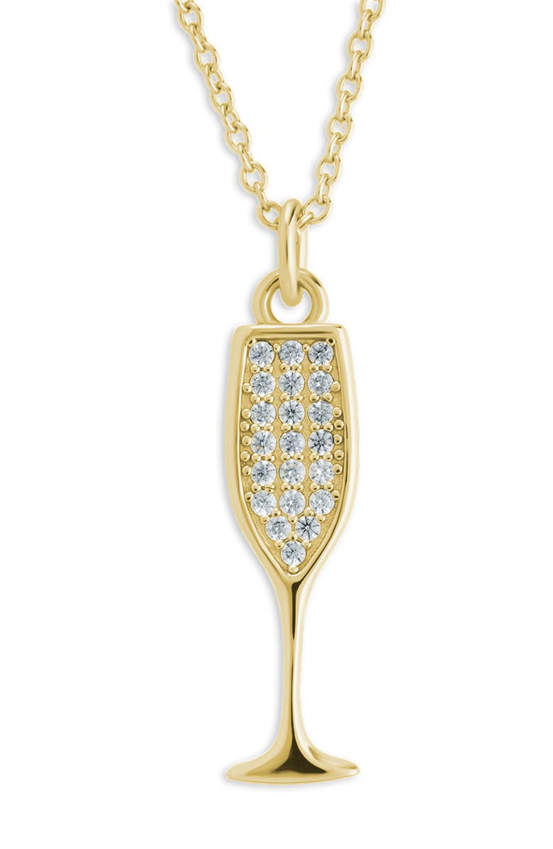Sterling Forever Pavé Cubic Zircoia Champagne Flute Pendant Necklace, Main, color, Gold