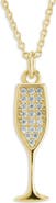 Sterling Forever Pavé Cubic Zircoia Champagne Flute Pendant Necklace