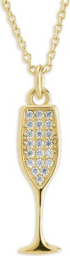 Sterling Forever Pavé Cubic Zircoia Champagne Flute Pendant Necklace