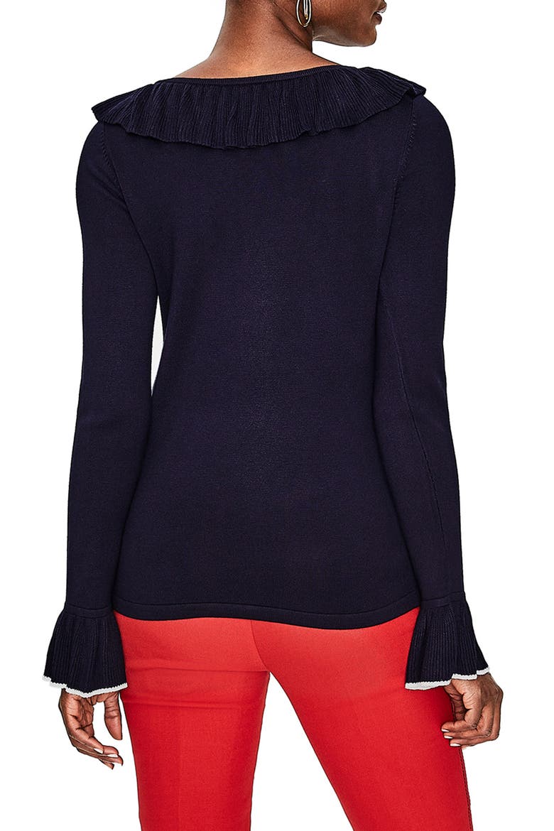Lavinia Ruffle Trim Sweater, Alternate, color, NAVY