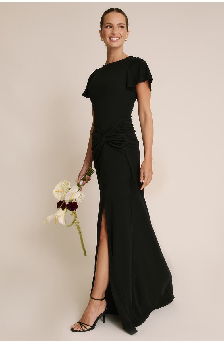 Six Stories Knot Panel Flutter Sleeve Maxi Dress, Alternate, color, Black