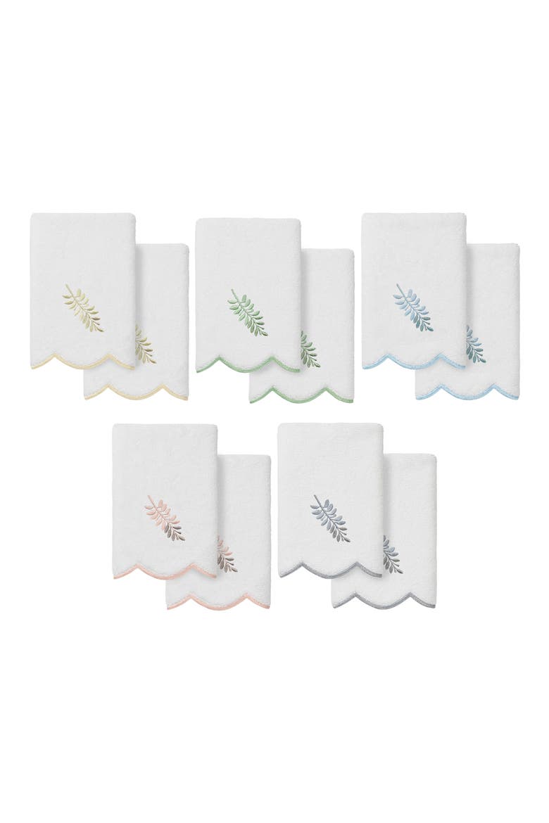 Fern Toss Scalloped 2-Piece Fingertip Towel Set, Alternate, color, WHITE/ BLUE