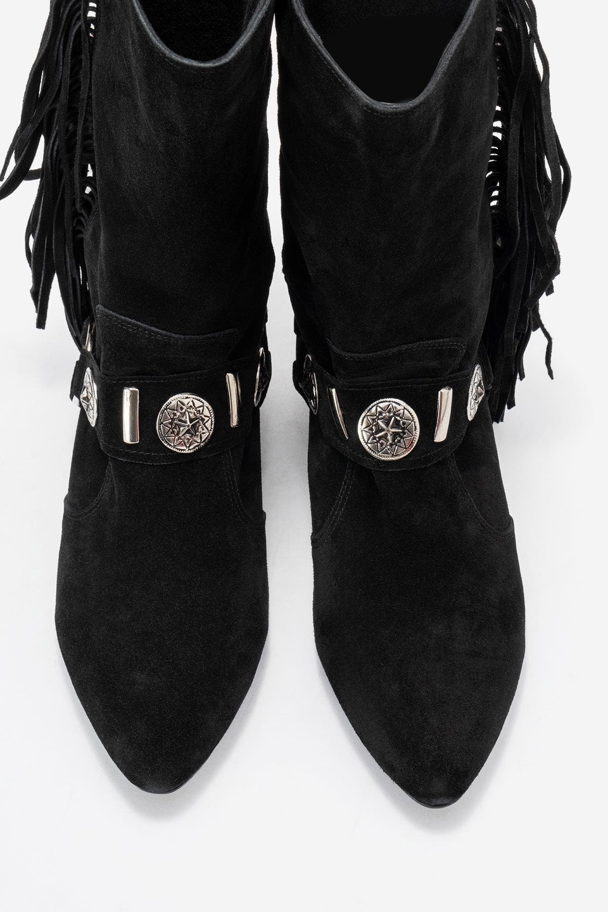 Forever & Always Shoes Selora Leather Buckle Western Boot, Alternate, color, Black Suede Leather