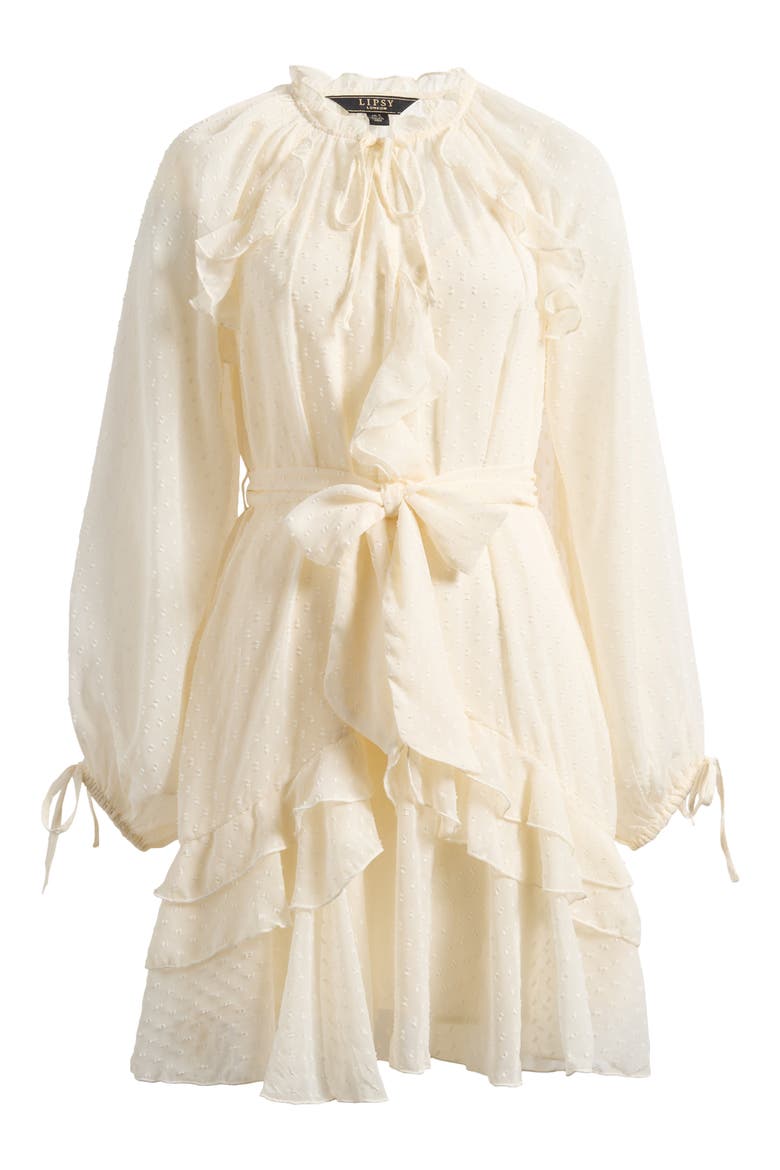Dotty Ruffle Tie Waist Long Sleeve Dress, Alternate, color, NEUTRAL