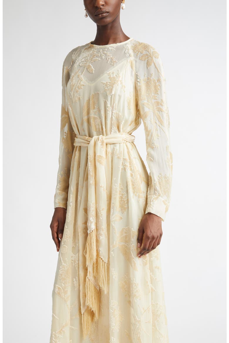 Floral Burnout Long Sleeve Dress, Alternate, color, CREAM