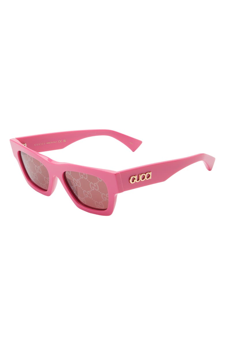 Gucci 52mm Rectangular Sunglasses, Alternate, color, Fuchsia