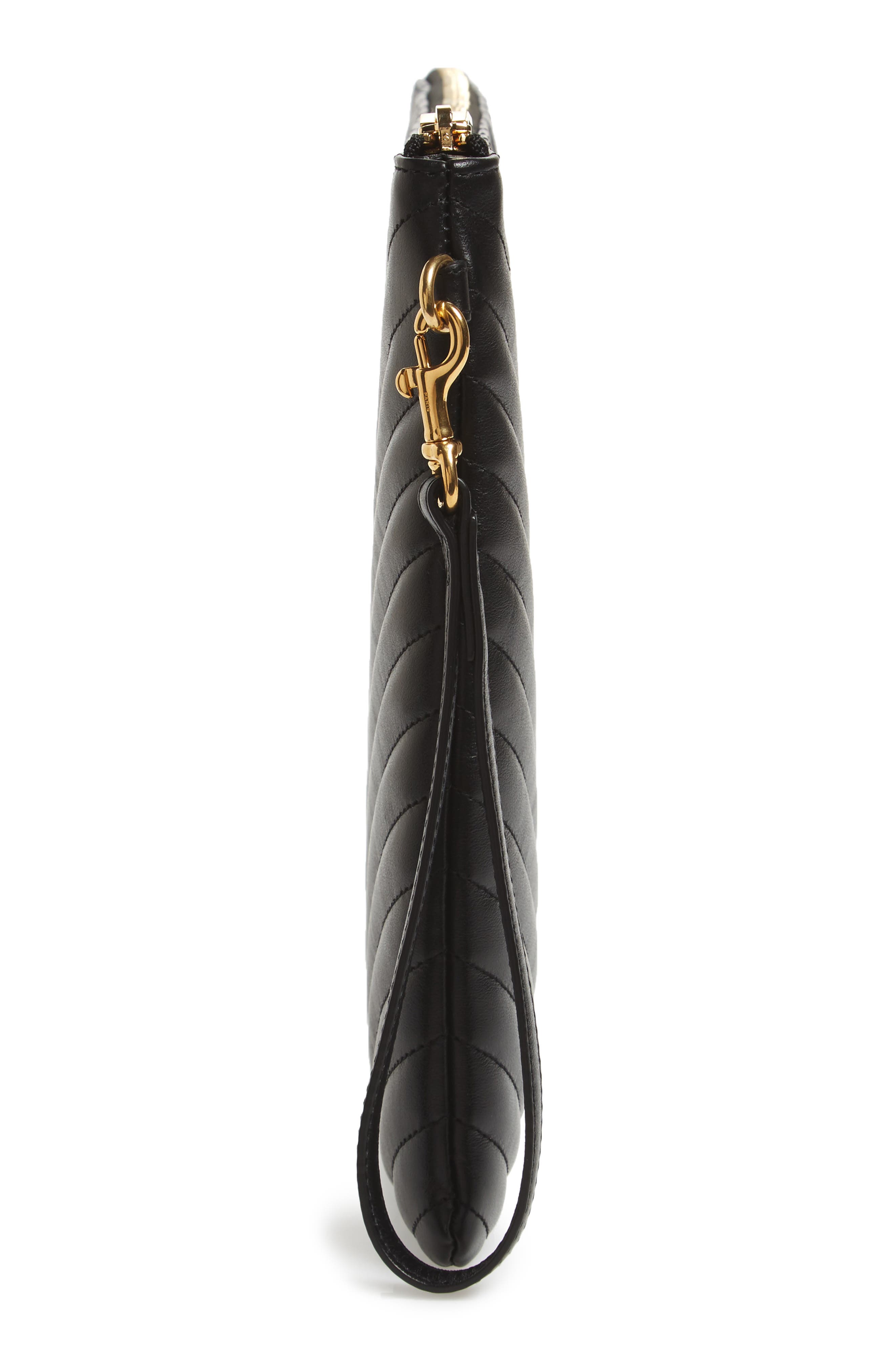 Large Logo Matelassé Leather Pouch, Alternate, color, NOIR