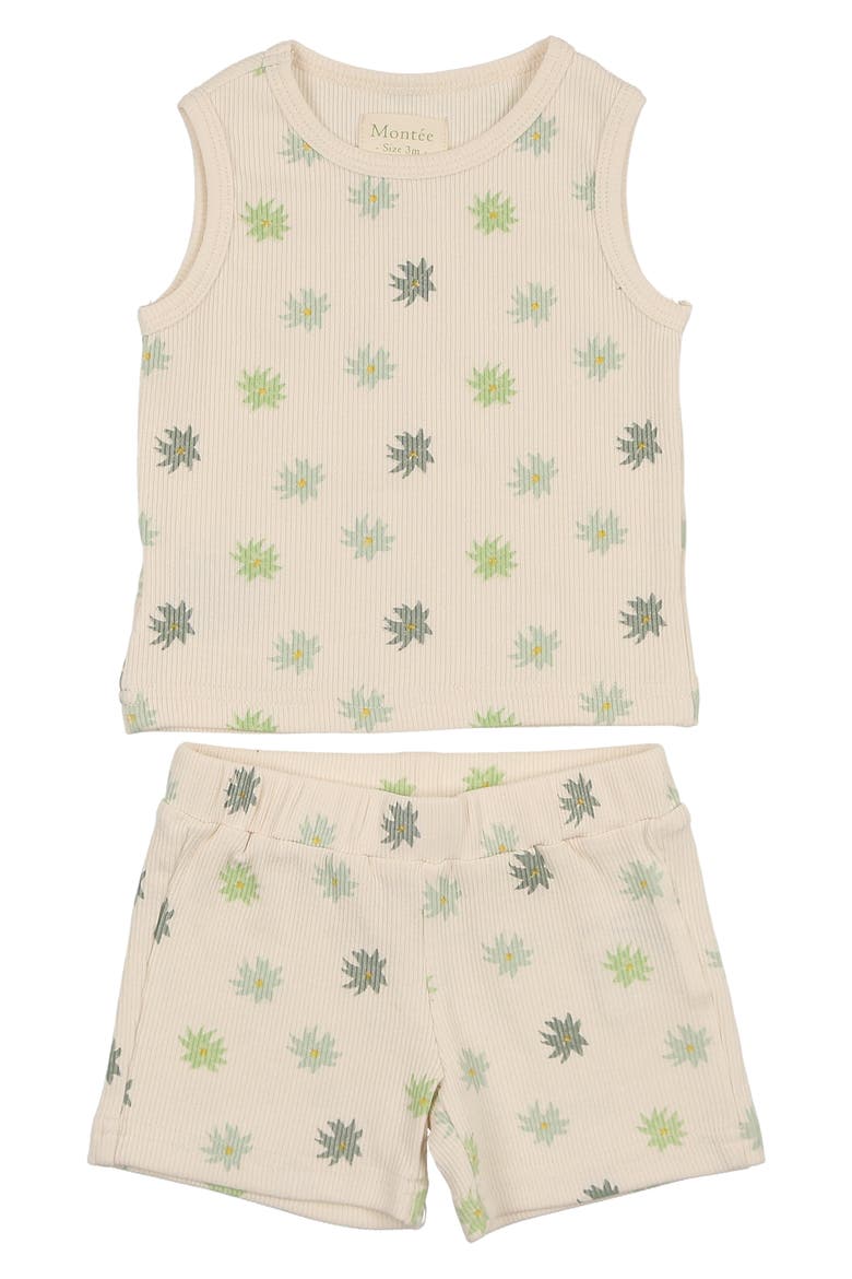 Floral Ribbed Tank & Shorts Set, Main, color, BEIGE BOY