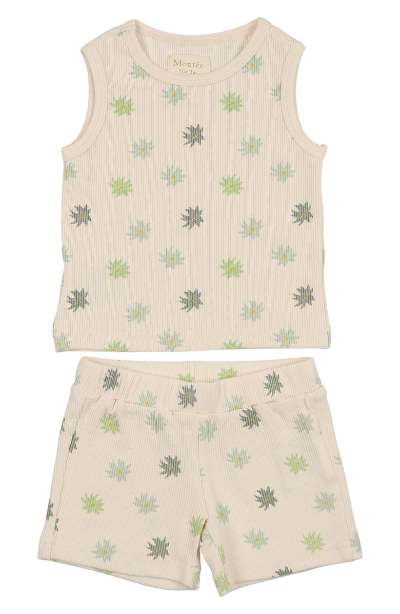 Manière Floral Ribbed Tank & Shorts Set, Main, color, Beige Boy