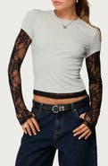 EDIKTED Layered Lace Sleeve T-Shirt