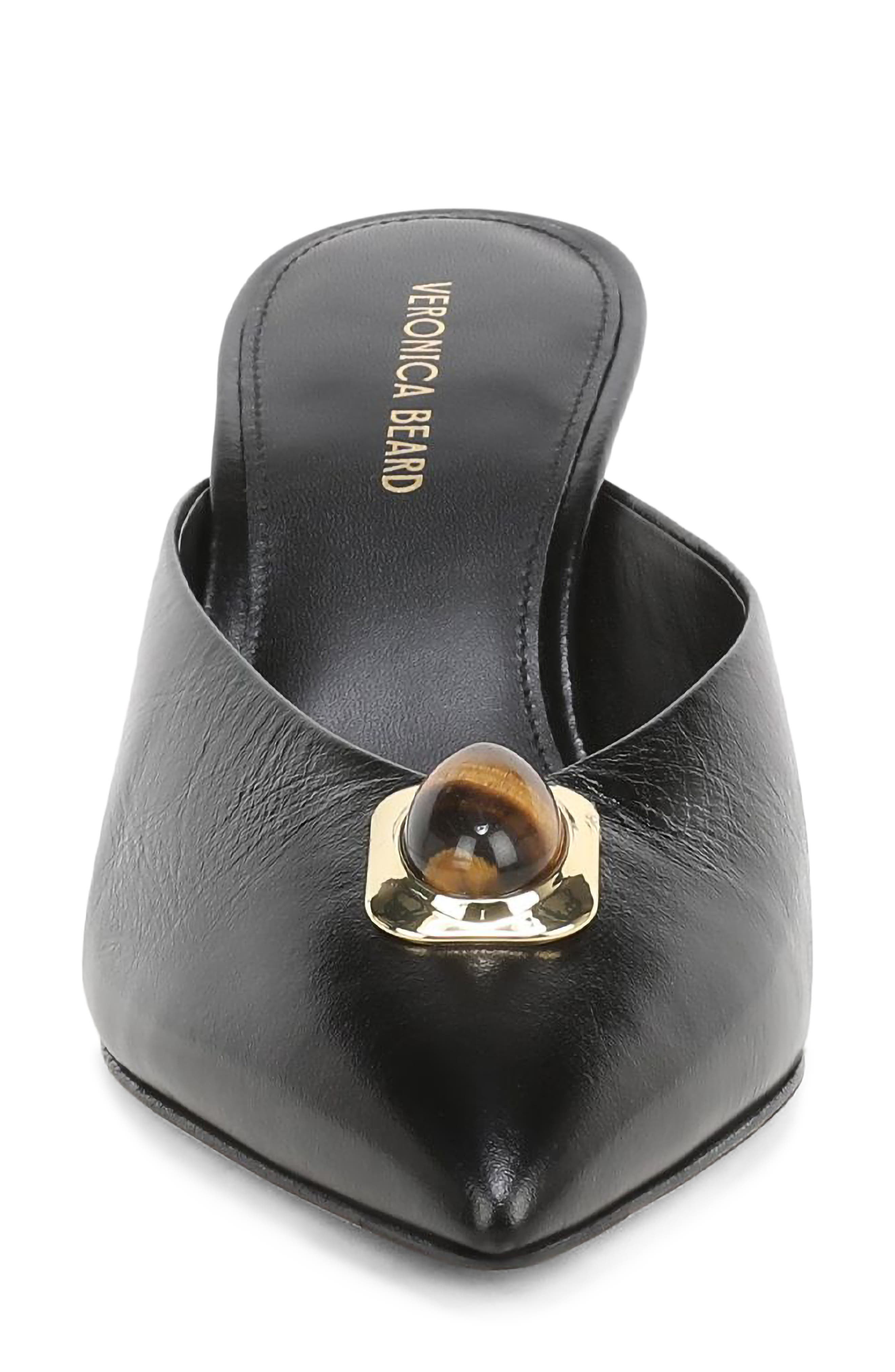 Cabochon Leather Pointed Toe Mule, Alternate, color, BLACK