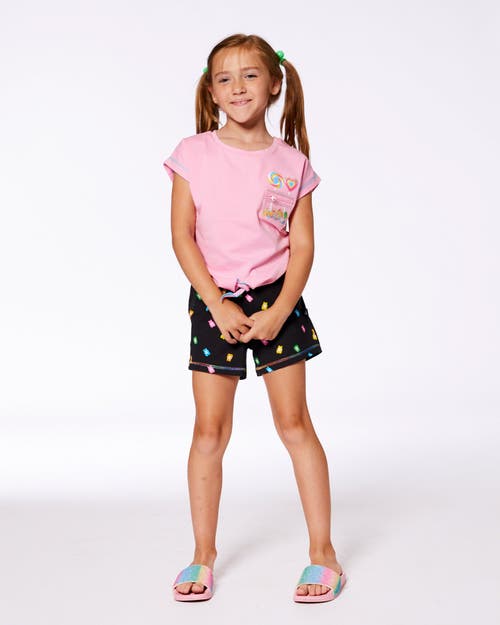 DEUX PAR DEUX DEUX PAR DEUX LITTLE GIRL'S ORGANIC COTTON TEE WITH PRINT AND KNOT CANDY PINK
