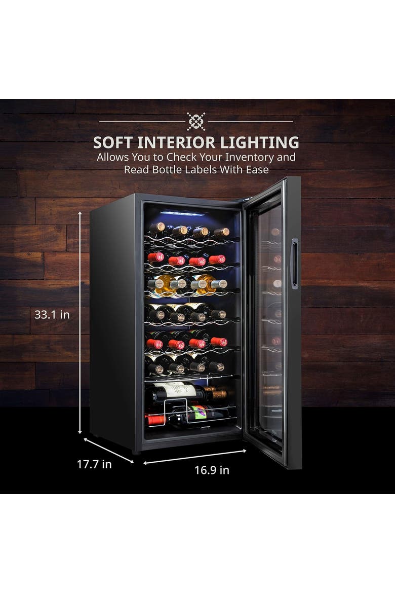 28 Bottle Compressor Wine Refrigerator, Freestanding Wine Cooler with Lock, Alternate, color, Black