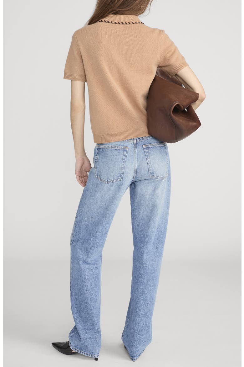 Leather Whipstitch Wool & Cashmere Sweater, Alternate, color, CAMEL