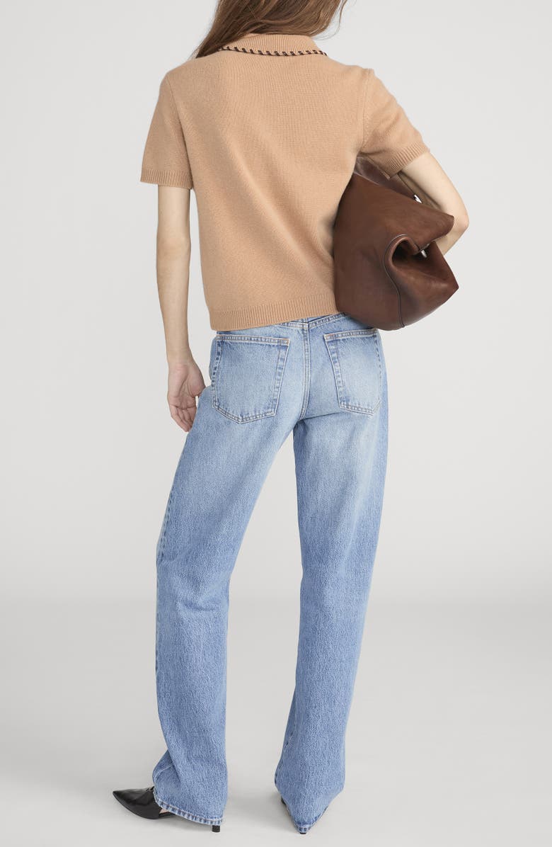 FRAME Leather Whipstitch Wool & Cashmere Sweater, Alternate, color, Camel