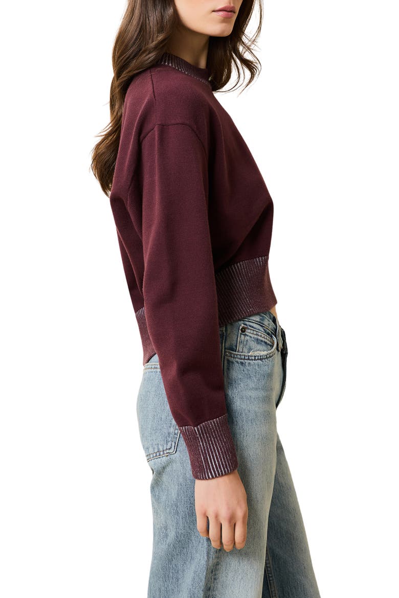 Cora Stripe Stripe Crewneck Sweater, Alternate, color, RAISIN BROWN