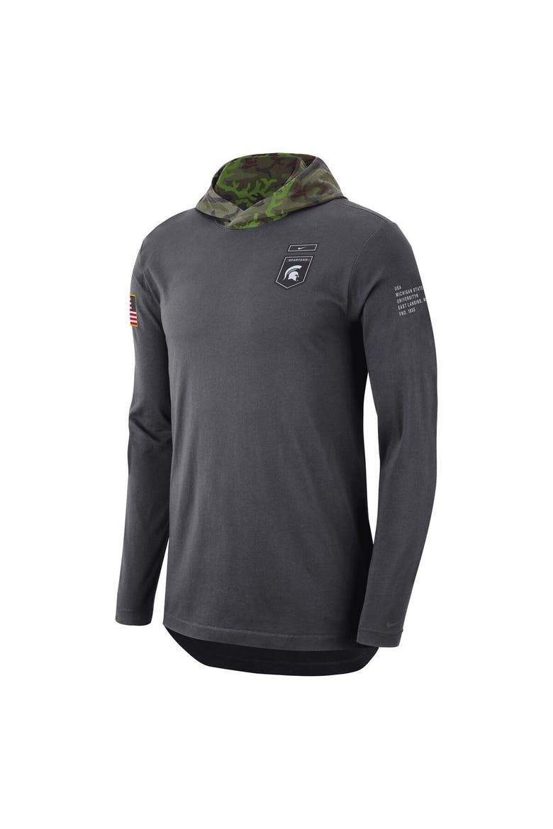 Men's Nike Anthracite Michigan State Spartans Military Long Sleeve Hoodie T-Shirt, Alternate, color, Anthracite