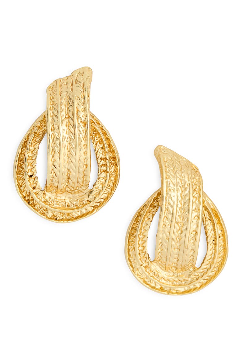 Etched Knot Stud Earrings, Main, color, GOLD