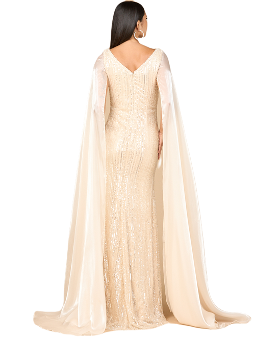 Lara New York Beaded Gown With Satin Cape Sleeves