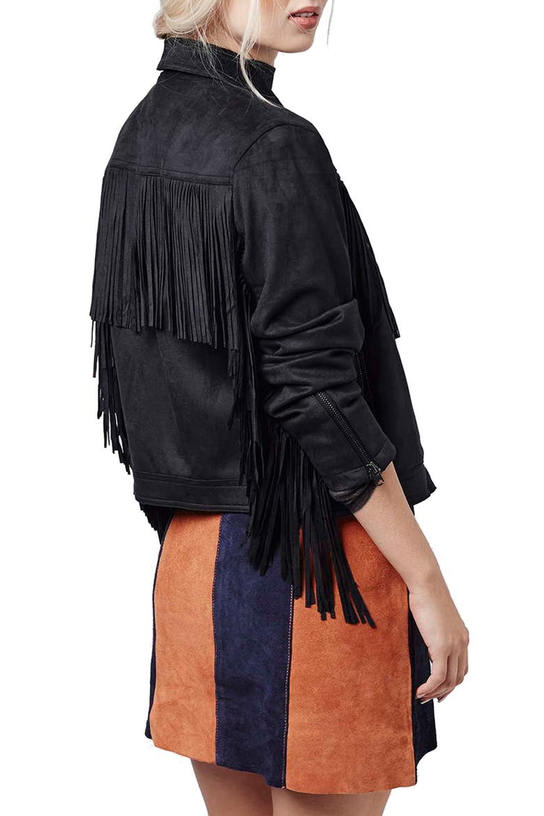 'Fliss' Asymmetrical Faux Suede Biker Jacket, Alternate, color, NAVY BLUE