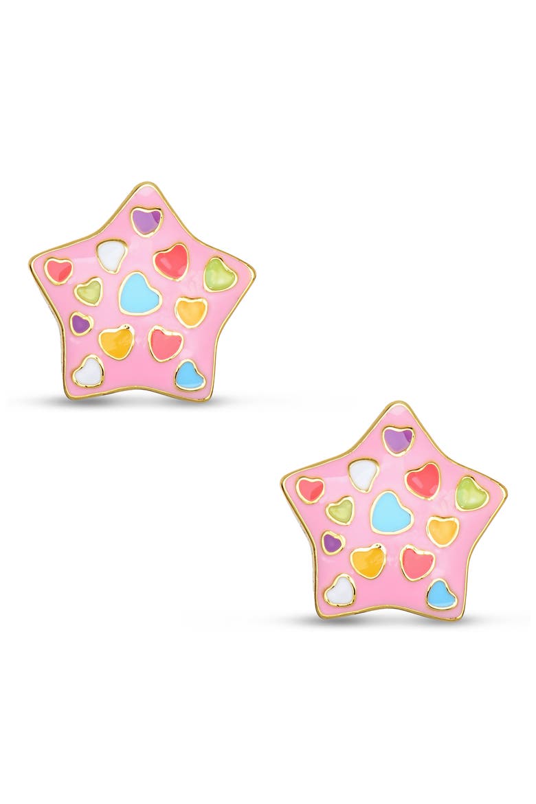 Kids' Puff Star Enamel Stud Earrings, Main, color, PINK