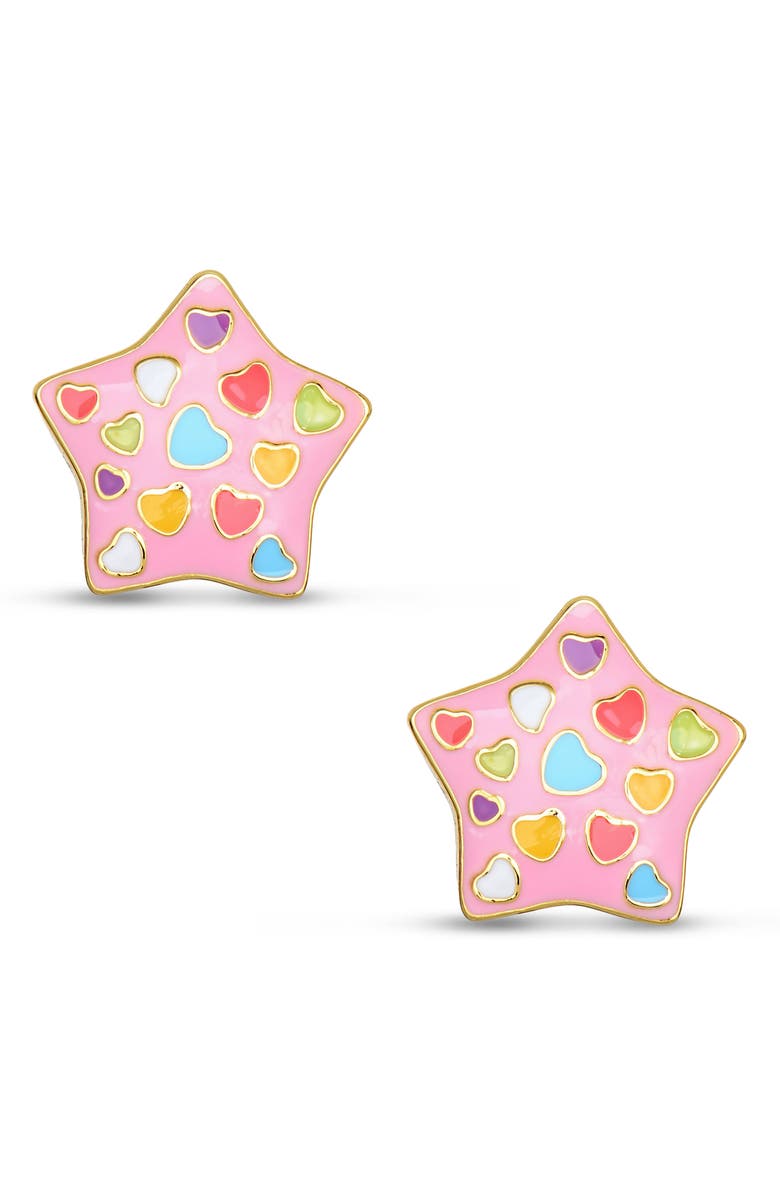 Lily Nily Kids' Puff Star Enamel Stud Earrings, Main, color, Pink
