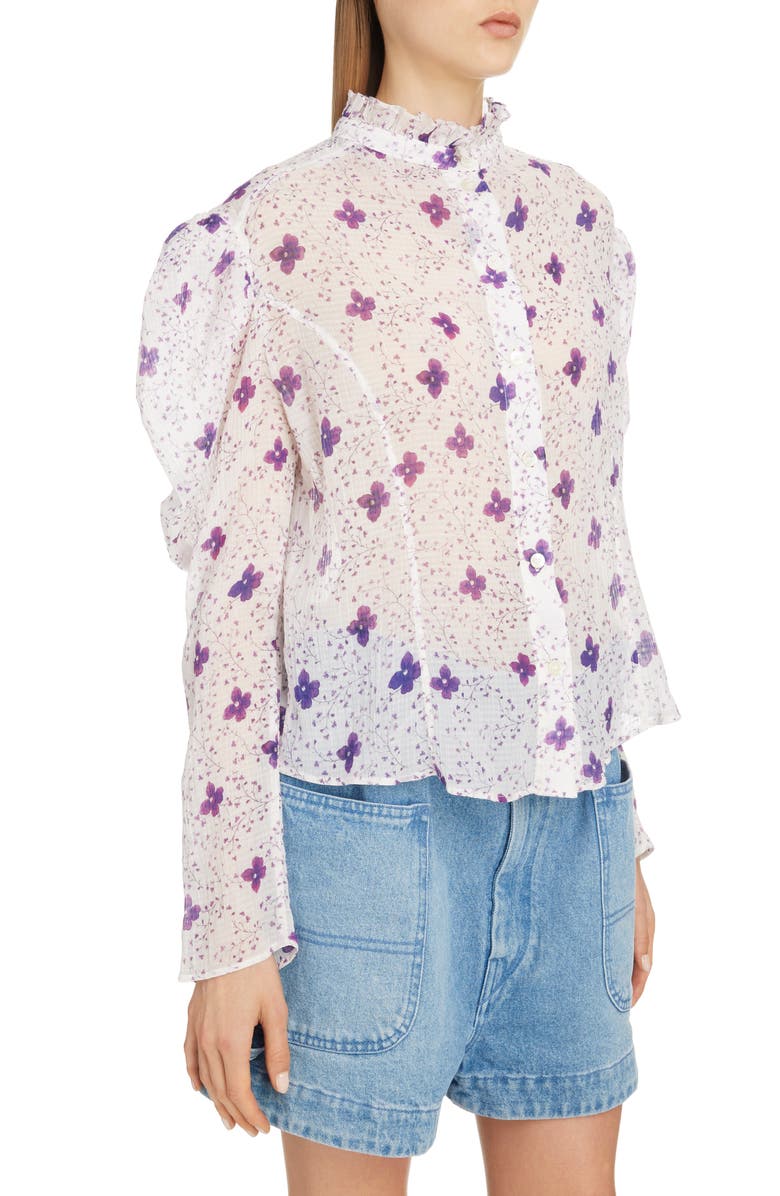 Isabel Marant Floral Puff Shoulder Cotton & Silk Blouse, Alternate, color,