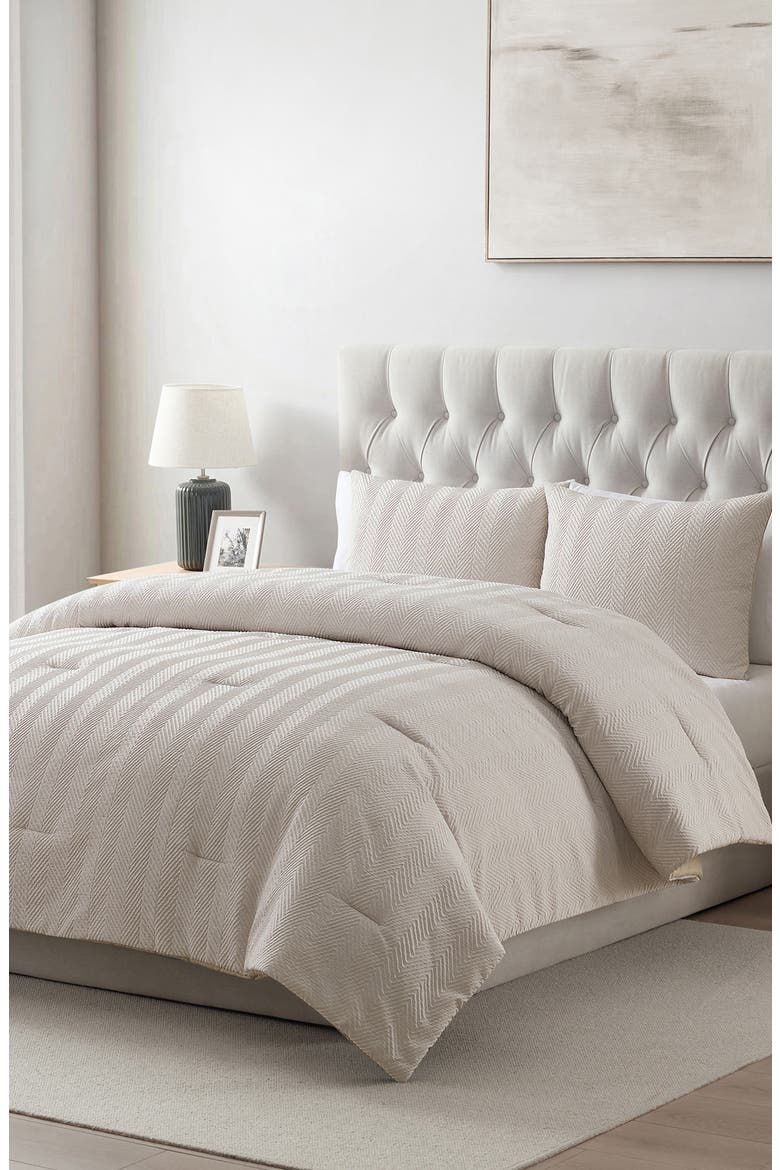 Herringbone Microfiber Reversible Comforter & Sham Set, Alternate, color, TAUPE