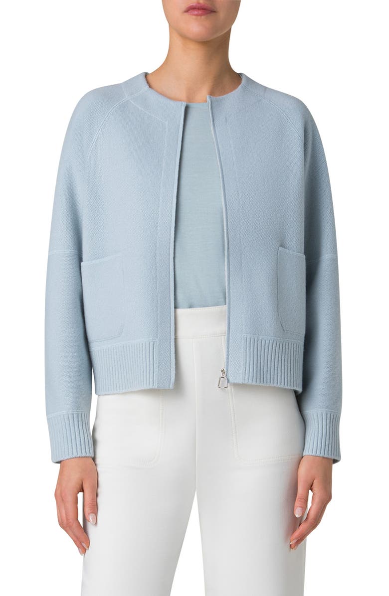 Akris Cashmere Piqué Zip Cardigan, Main, color, 