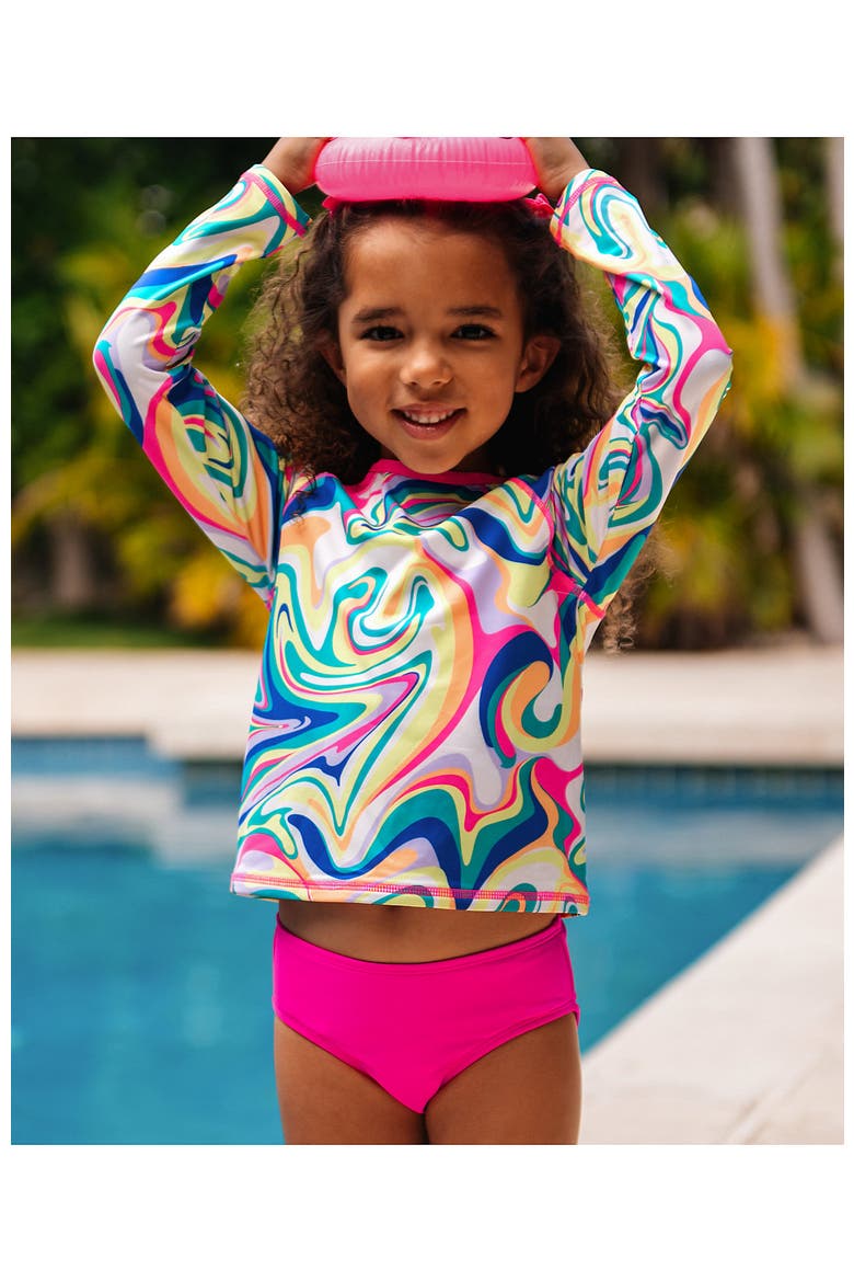 Girls Plus Chlorine Resistant Rash Guard Bikini Swimsuit Set, Alternate, color, Marble Swirl/Multi