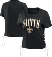 WEAR by Erin Andrews Women's WEAR by Erin Andrews Black New Orleans Saints Lace Up Side Modest Cropped T-Shirt