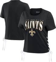 WEAR by Erin Andrews Women's WEAR by Erin Andrews Black New Orleans Saints Lace Up Side Modest Cropped T-Shirt