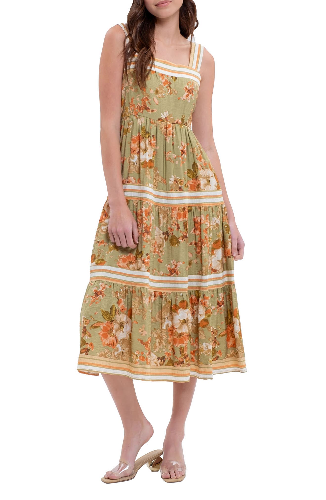 AUGUST SKY Sleeveless Tiered Midi Dress