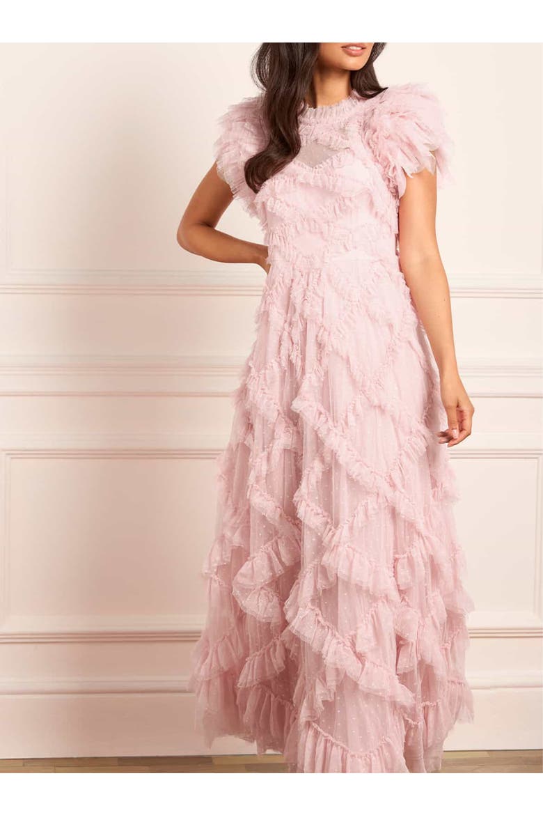 Genevieve Ruffle Short Sleeve Maxi Gown, Alternate, color, Ballerina Pink