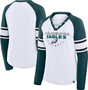 FANATICS Women's Fanatics White/Green Philadelphia Eagles Redzone Blitz Package Raglan Lace-Up V-Neck Long Sleeve T-Shirt