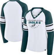 FANATICS Women's Fanatics White/Green Philadelphia Eagles Redzone Blitz Package Raglan Lace-Up V-Neck Long Sleeve T-Shirt