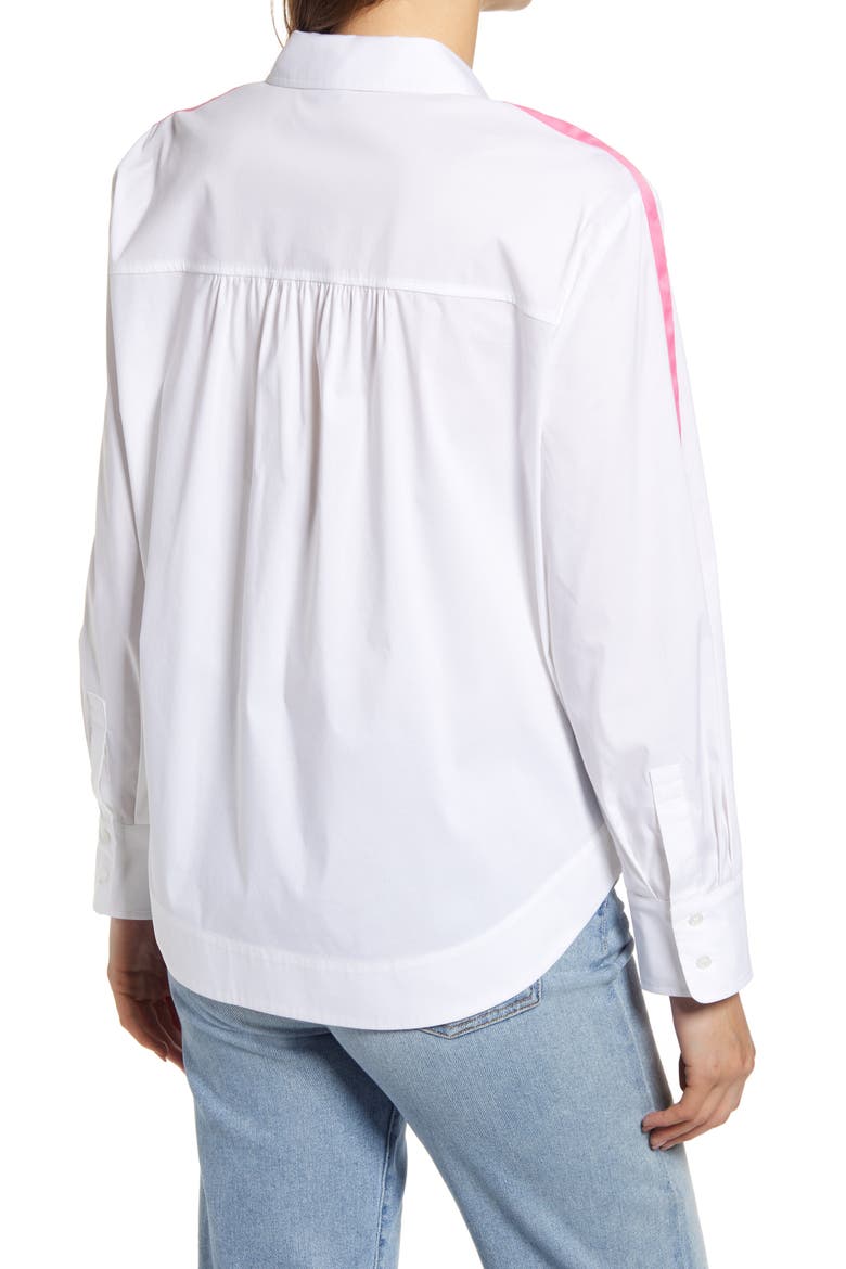 Sleeve Stripe Cotton Blend Poplin Blouse, Alternate, color, WHITE- PINK