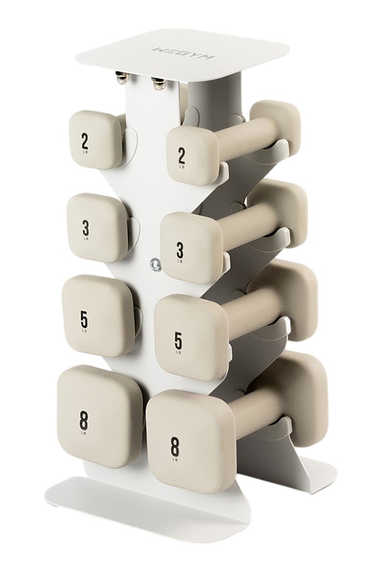 SafeGrip Dumbbells Lower Set with Light Rack - 2, 3, 5, 8lbs, Main, color, Sandstone